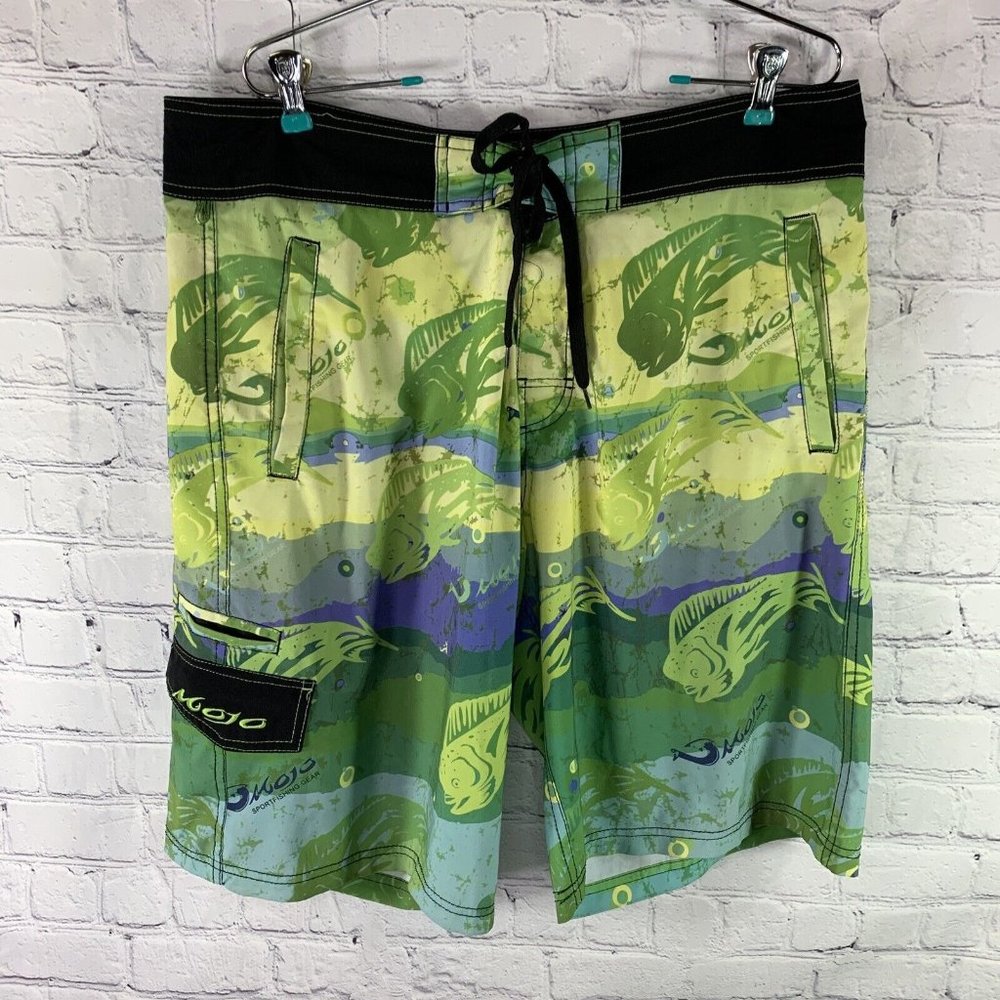 Mojo Sports Fishing Gear Board Shorts Swim Trunks Pockets  Size 36